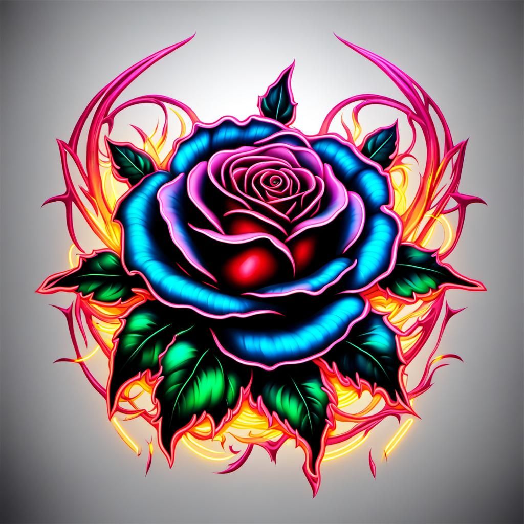 Neon Rose Tattoo Illustration in 3D