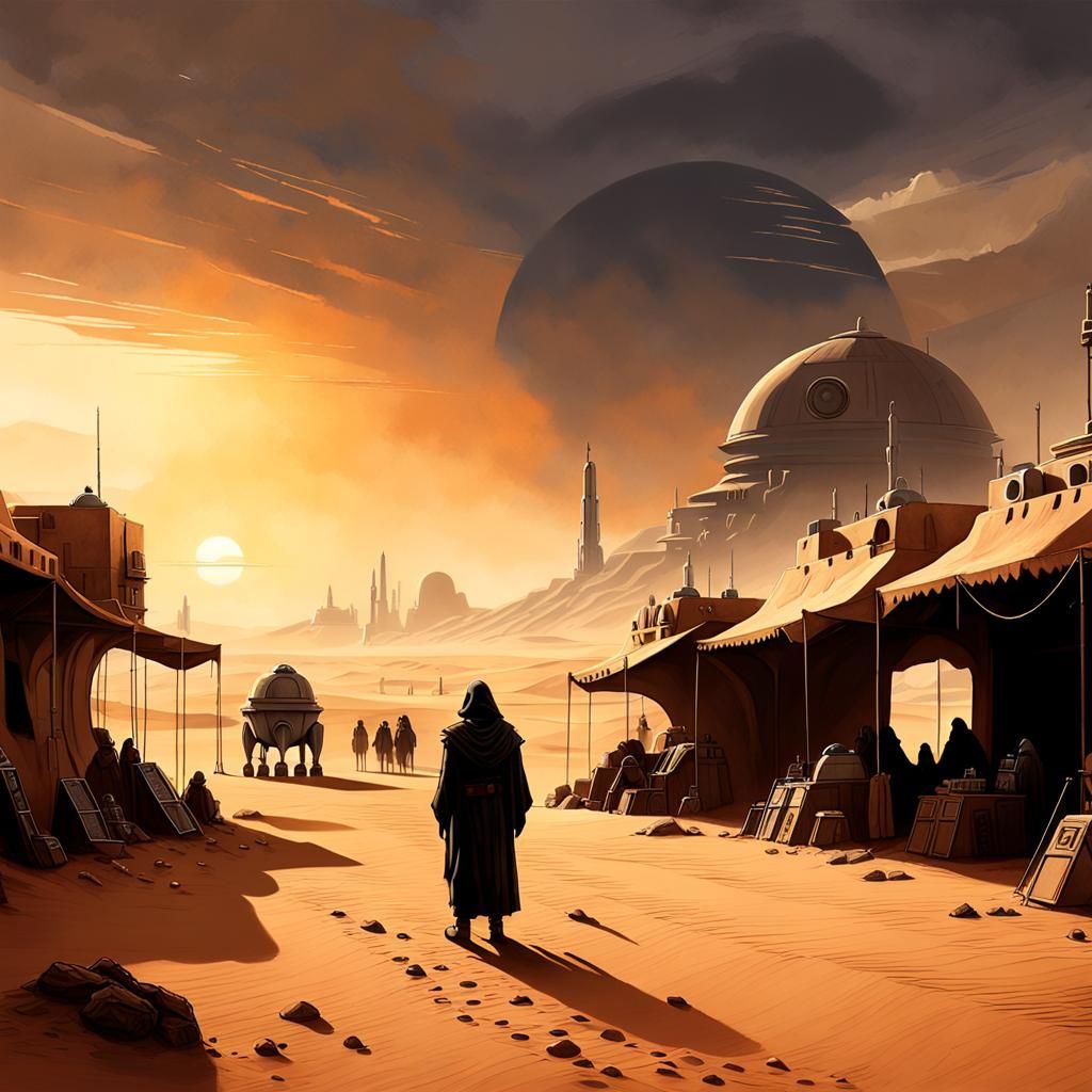 Jawas Trading in Mos Eisley: Tatooine Concept Art