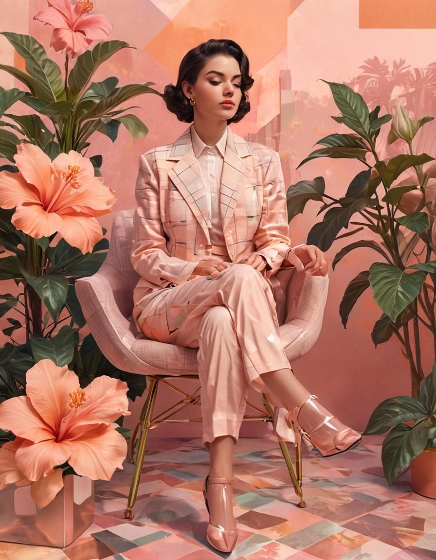 Vaporwave Goddess in 1950s Chic, Soft Focus Dreamscapes