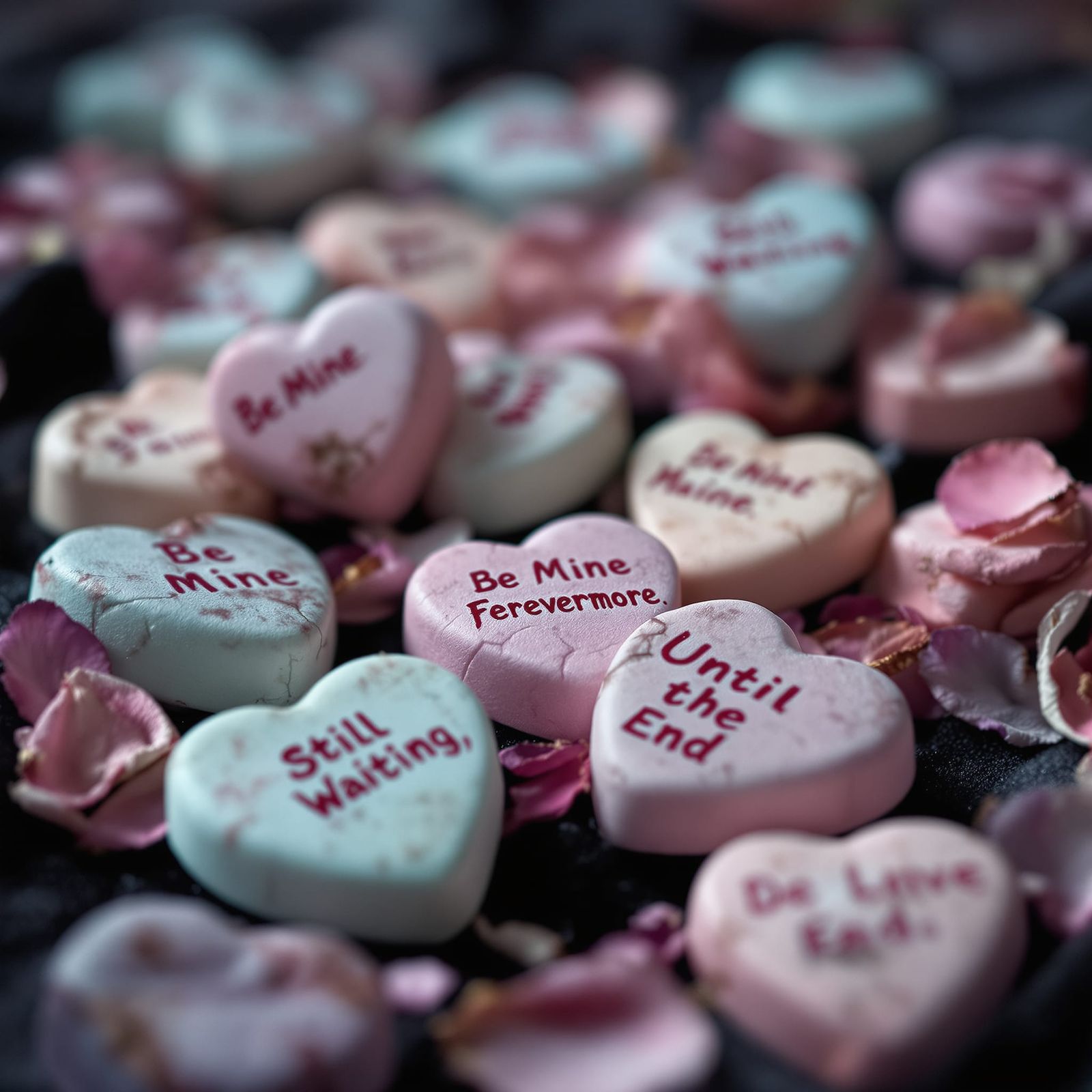 Hauntingly Romantic Cracked Candy Hearts Still Life