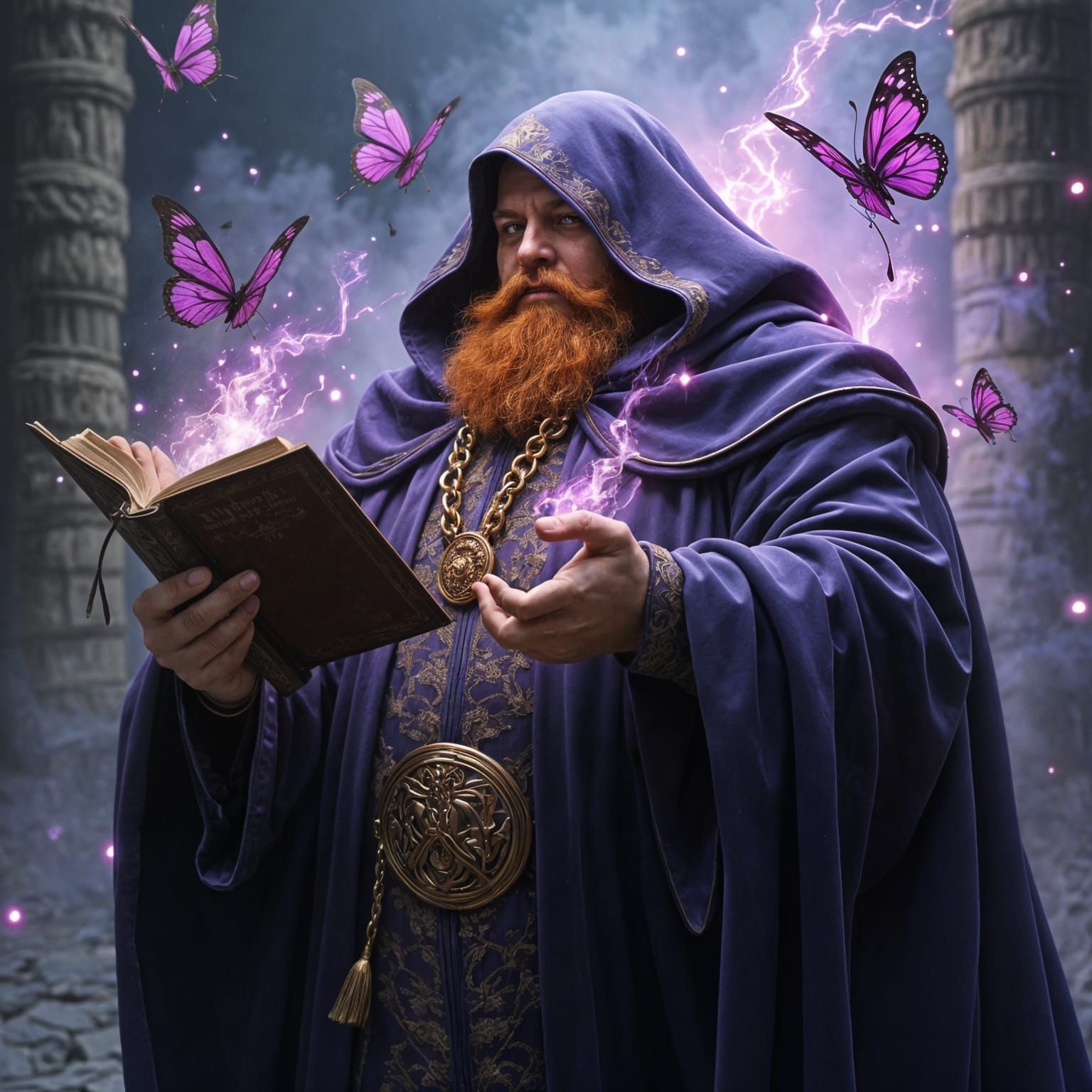 Obese Warlock Conjuring Magic in Surrealist Style