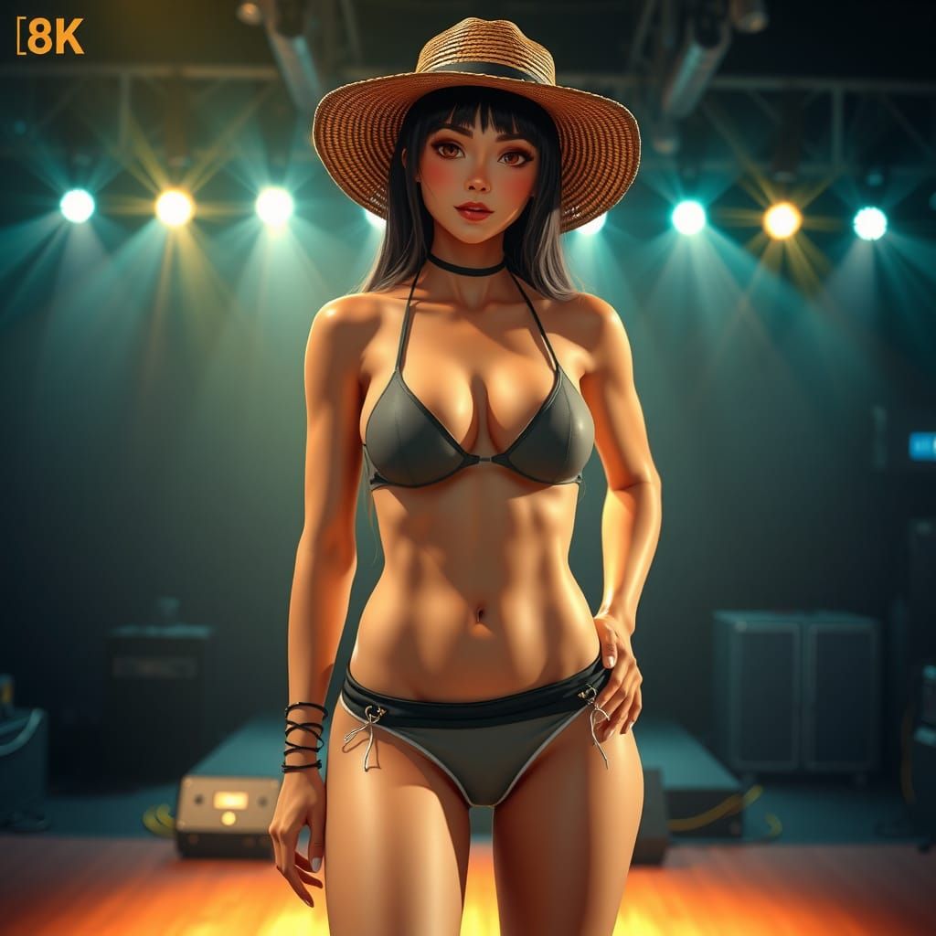 Stunning Woman on Stage in Anime Style, 8k
