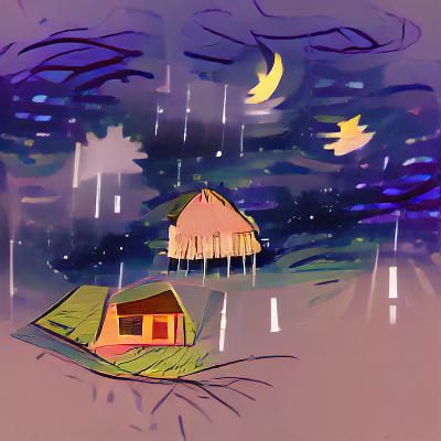 Rainy Night House: Minimalist Solitude