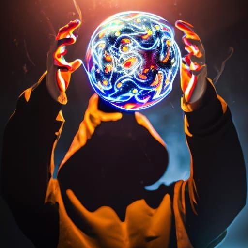 Radiant Orange Energy Ball: Hyperrealistic Action Shot