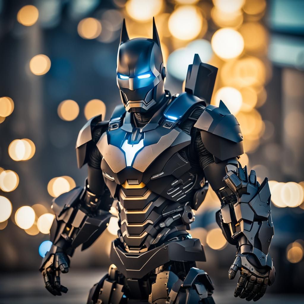 Futuristic Robotic Batman Iron Man Armor: Sharp Focus