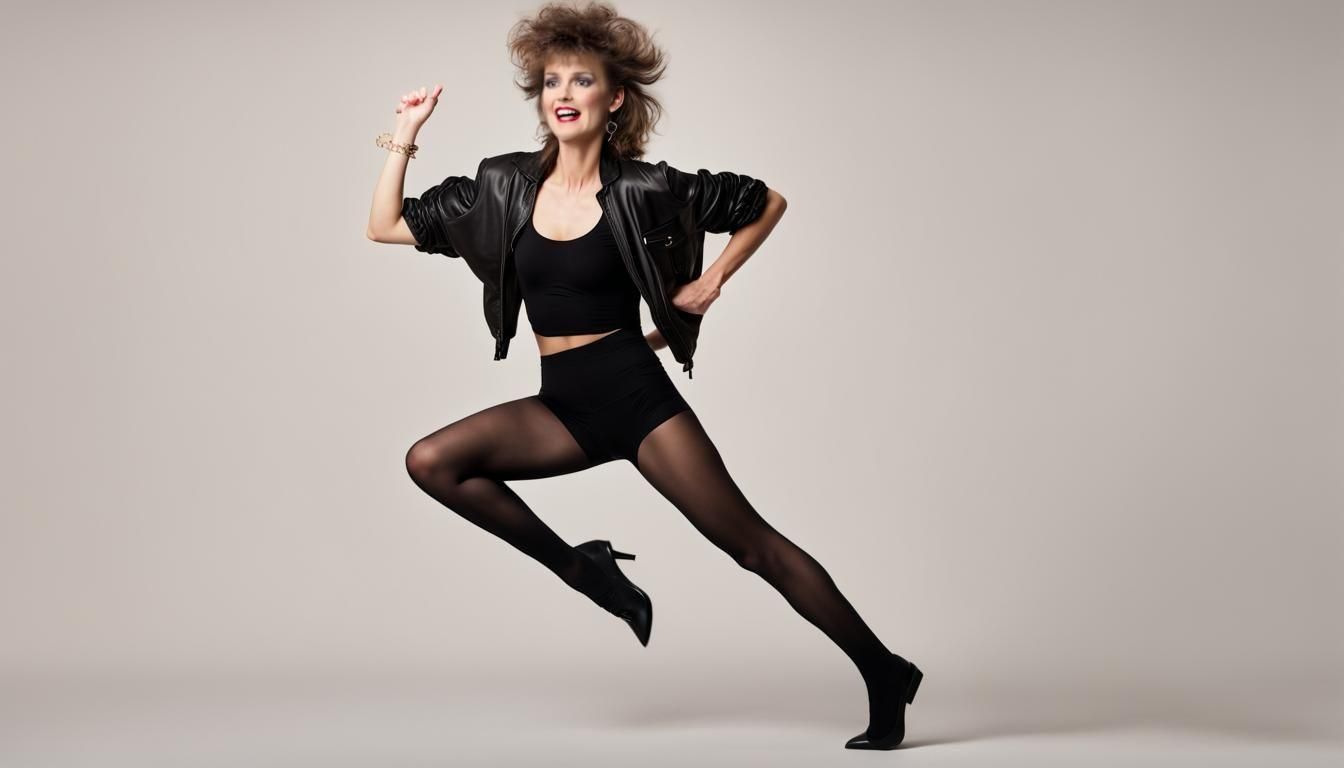 Woman Dancing in 1980s Style with Black Tights