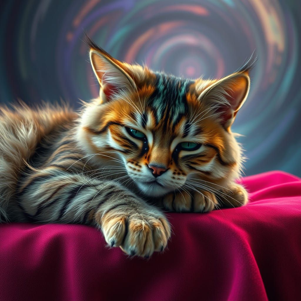 Majestic Feline on Mystical Altar in Fantasy Art Style