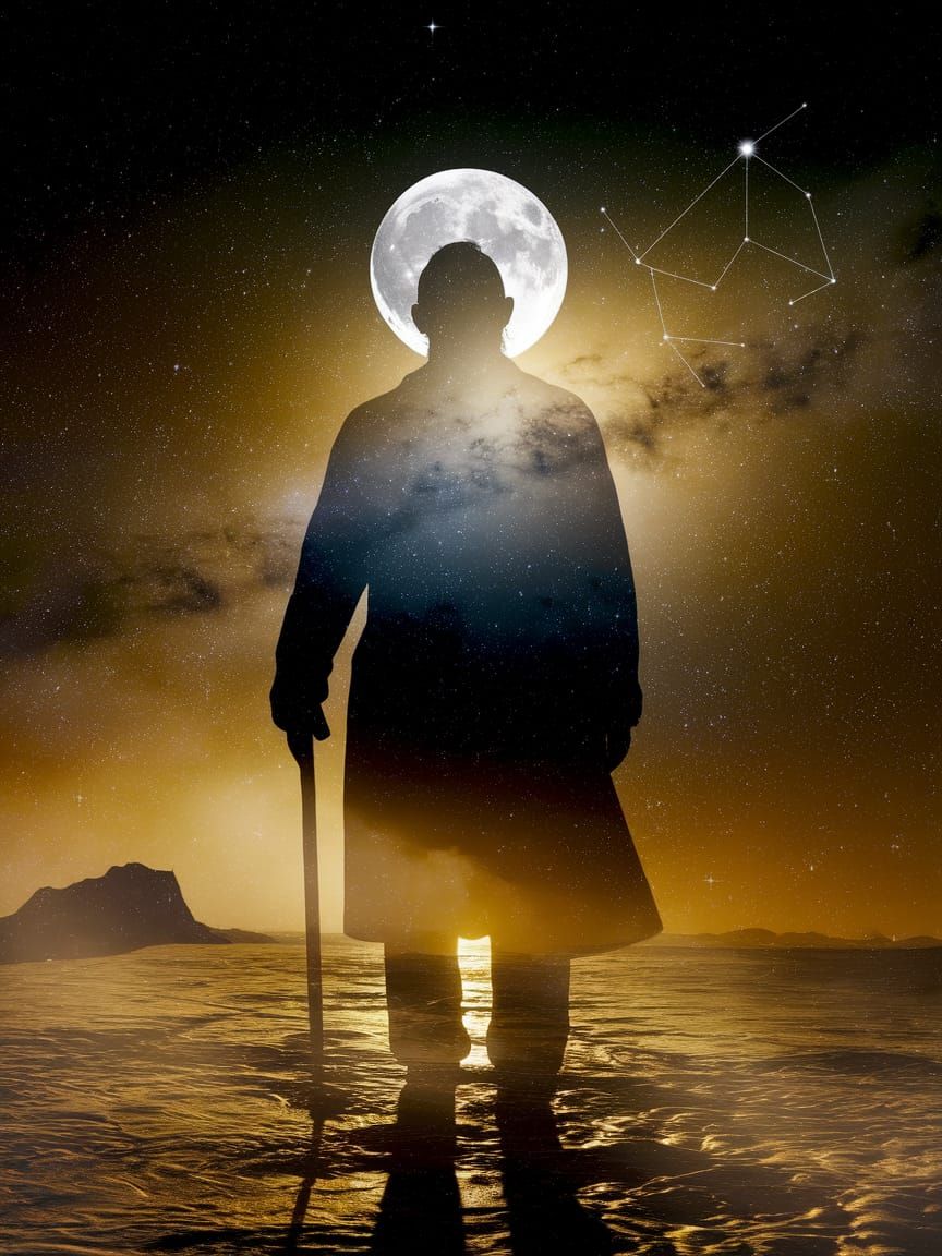 Wise Man Silhouette with Space Double Exposure