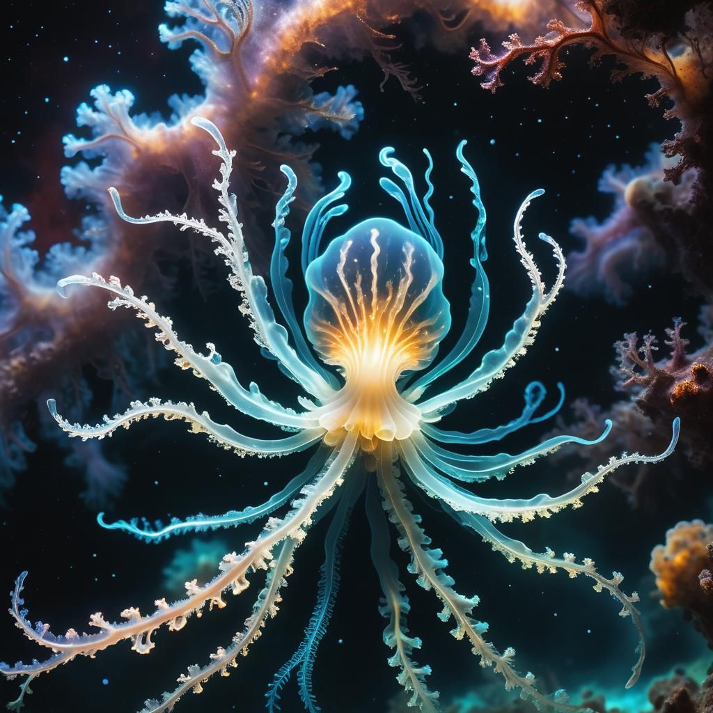 Bioluminescent Alien Hydroid in Deep Space