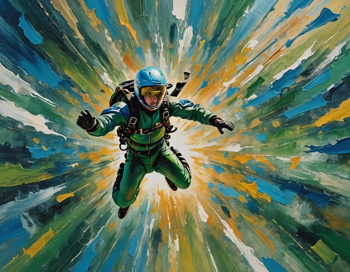 Skydiver in Freefall: Expressive Acrylic Impasto Painting