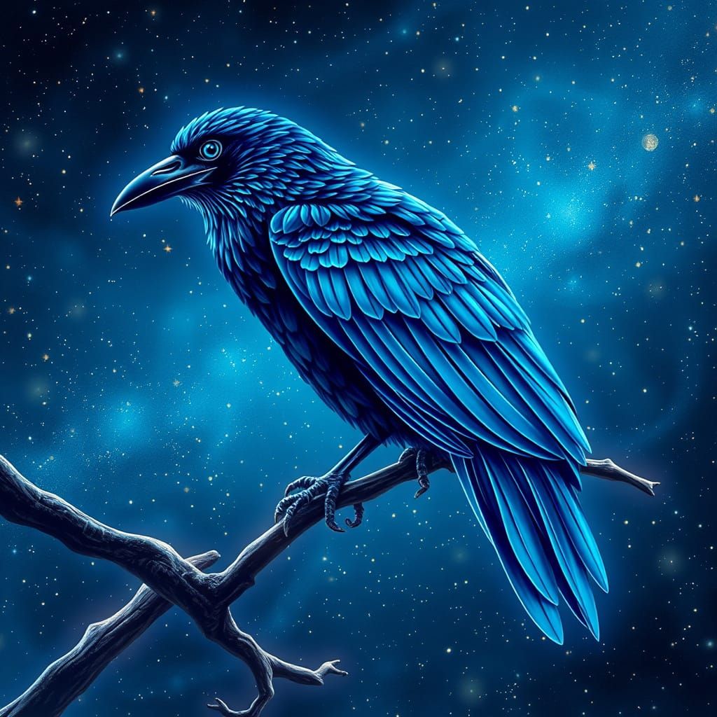 Celestial Azure Raven in Art Nouveau Style