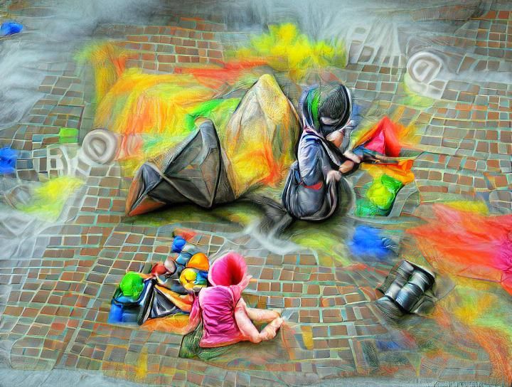 Colorful Cubist Chalk Art Digital Illustration