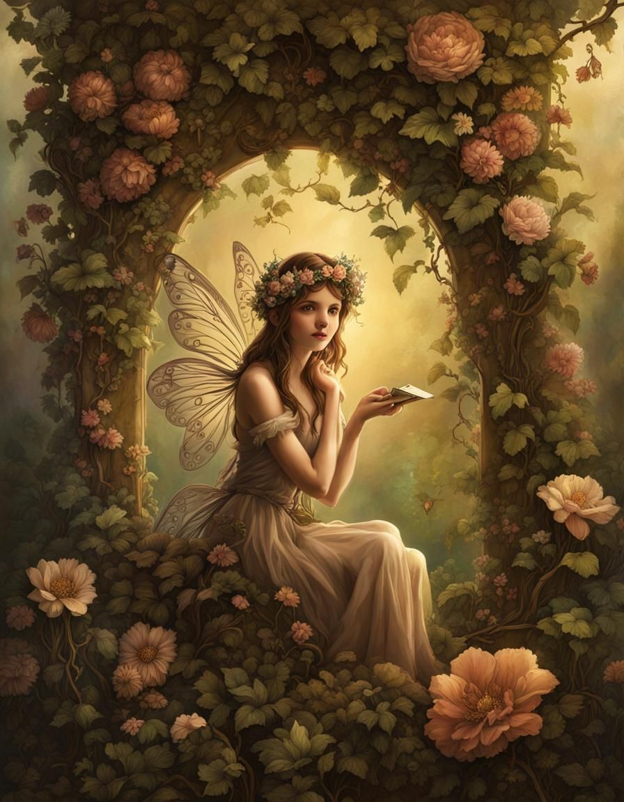 Vintage Fairy Junk Journal Page in Sepia