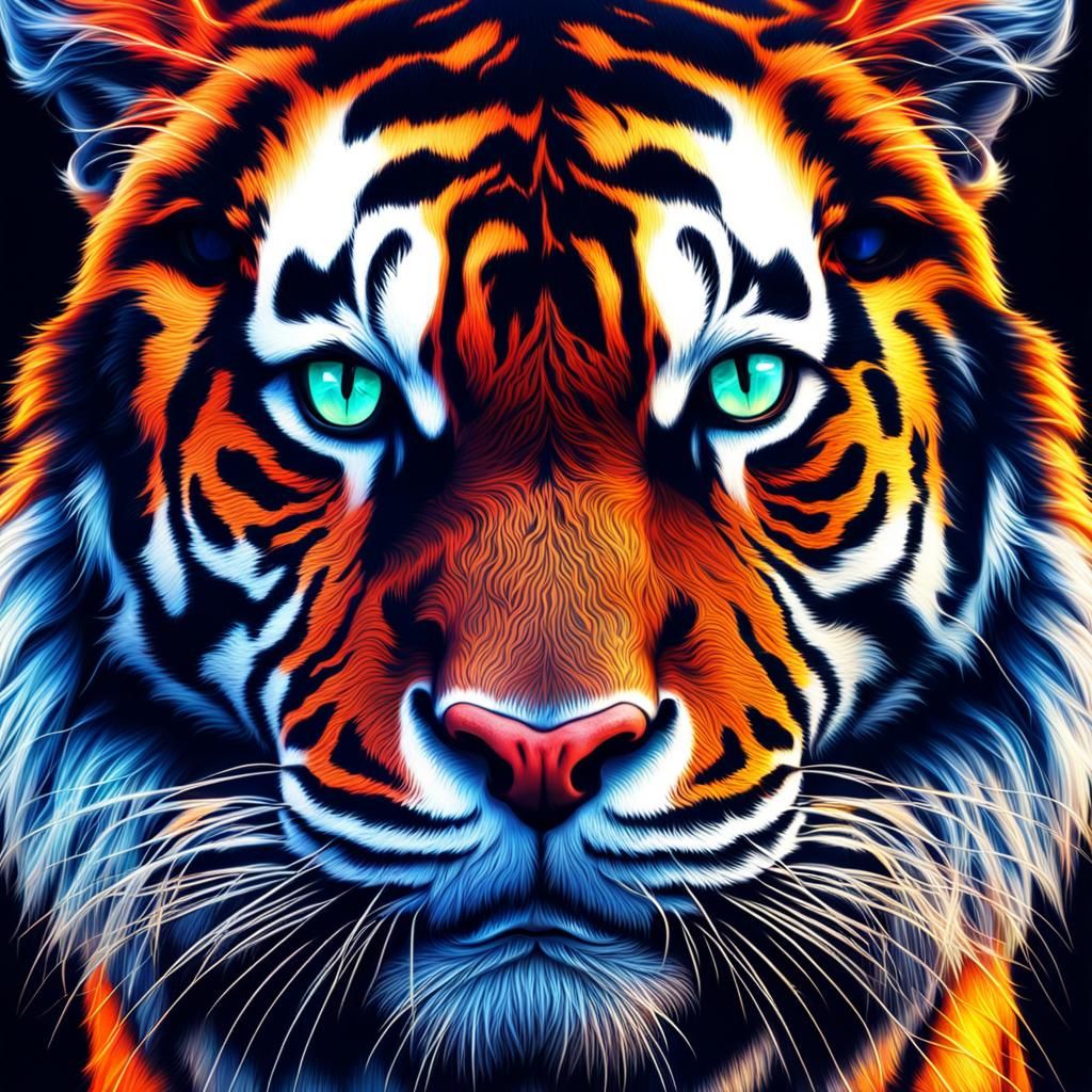 Neon Tiger Eyes in Hyperrealistic Style