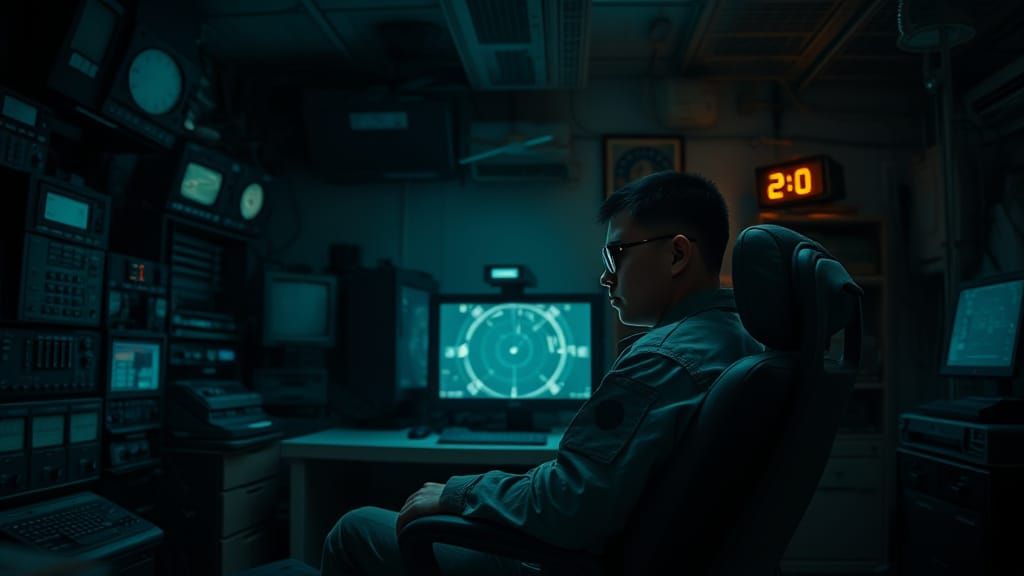 Tense Airport Base Scene in Cinematic Film Style