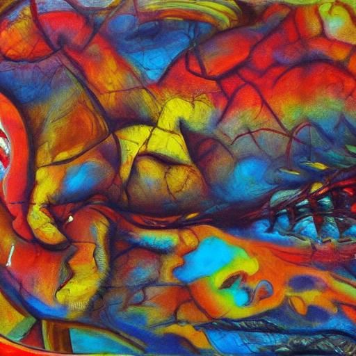 Surreal Old King Sends Flame Messages as Expressionist Oil