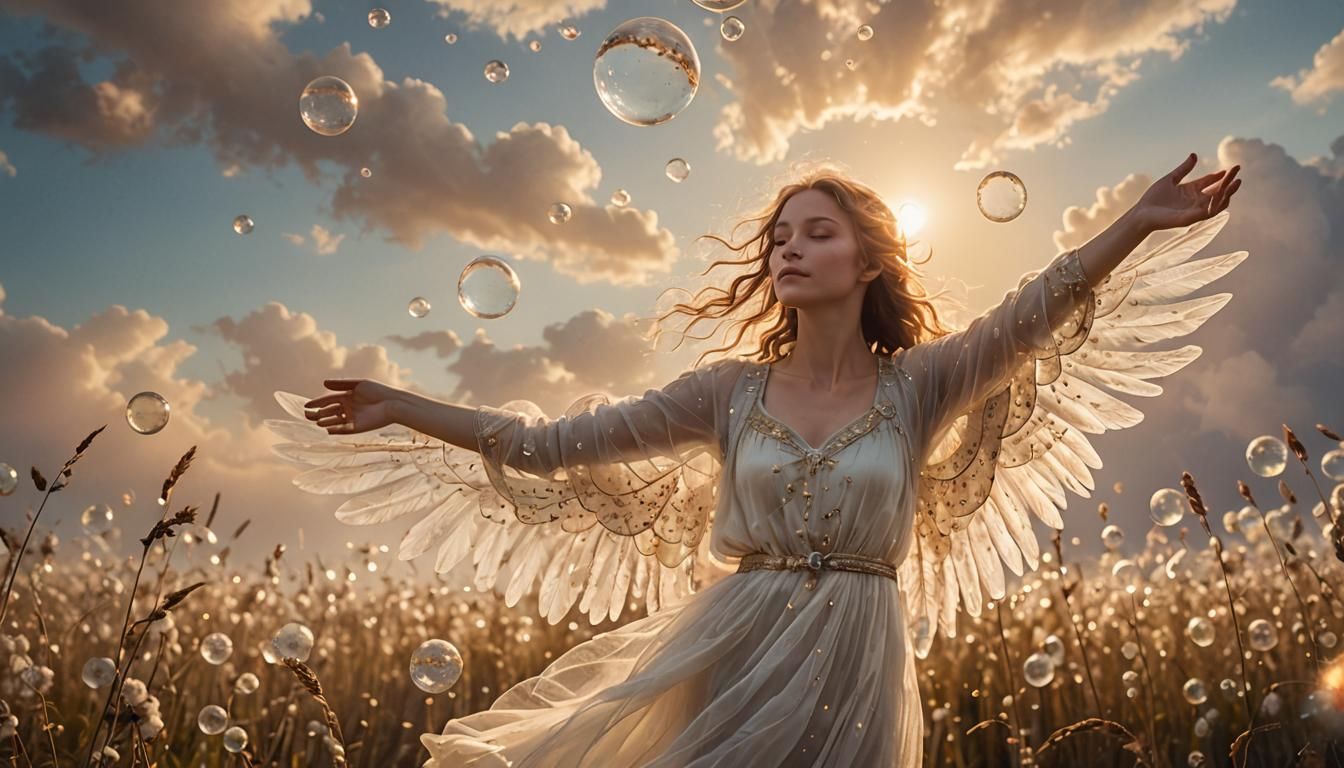 Ethereal Being in Heavenly Landscape