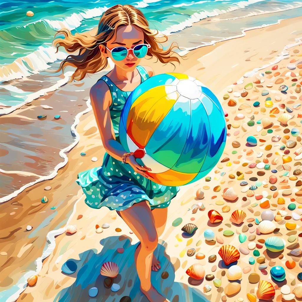 Woman on Sunny Beach in Impressionistic Style