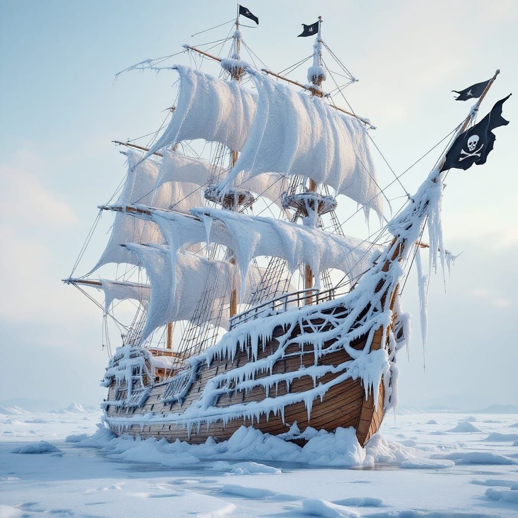 Contemporary Sailing Ship Trapped in Arctic Ice