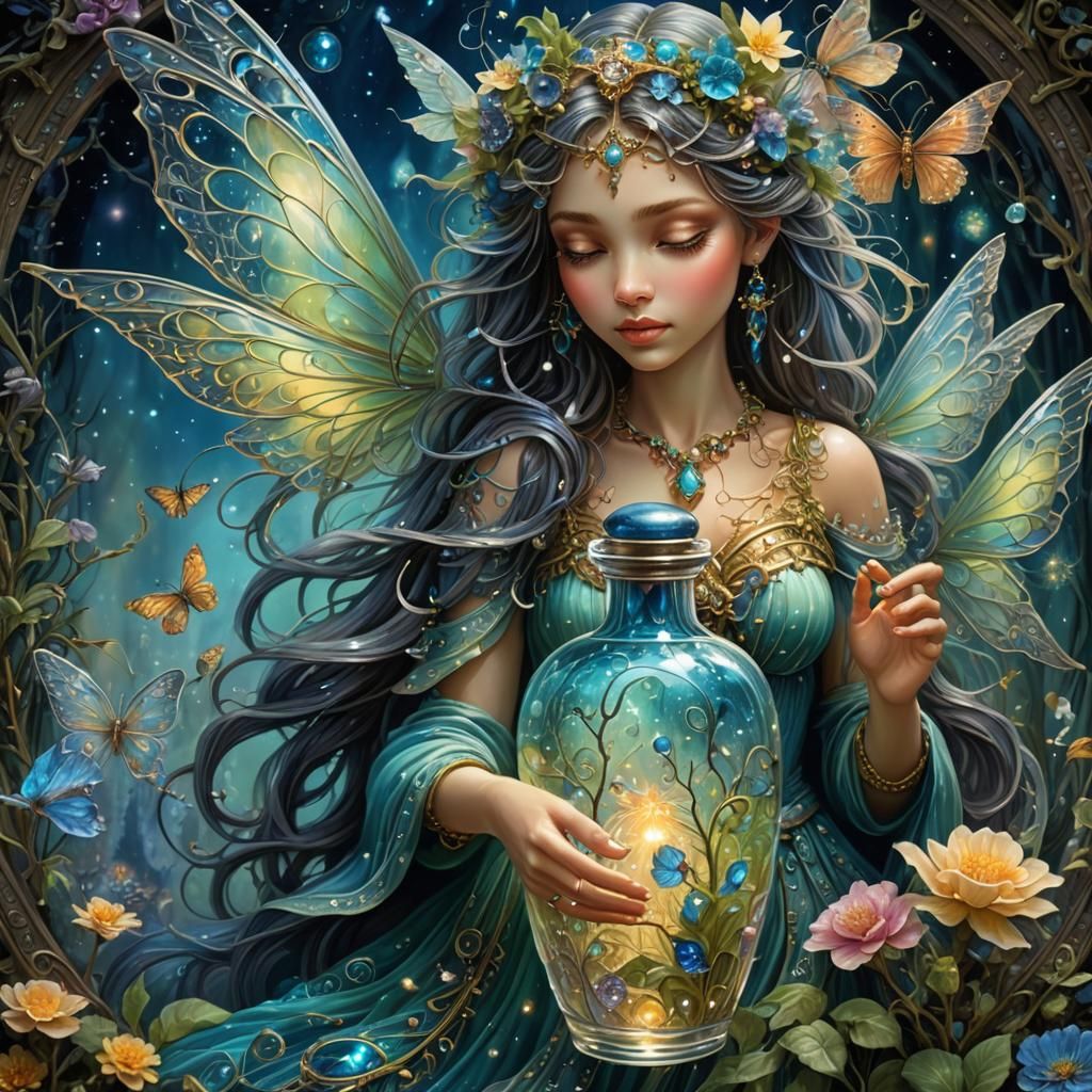 Bioluminescent Fairy Perfume Bottle: Dreamy Fantasy Art