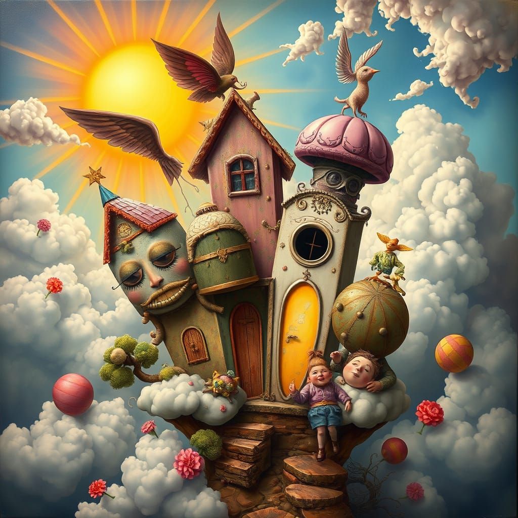 Surreal Fantasy Scene with Dreamlike Distortions