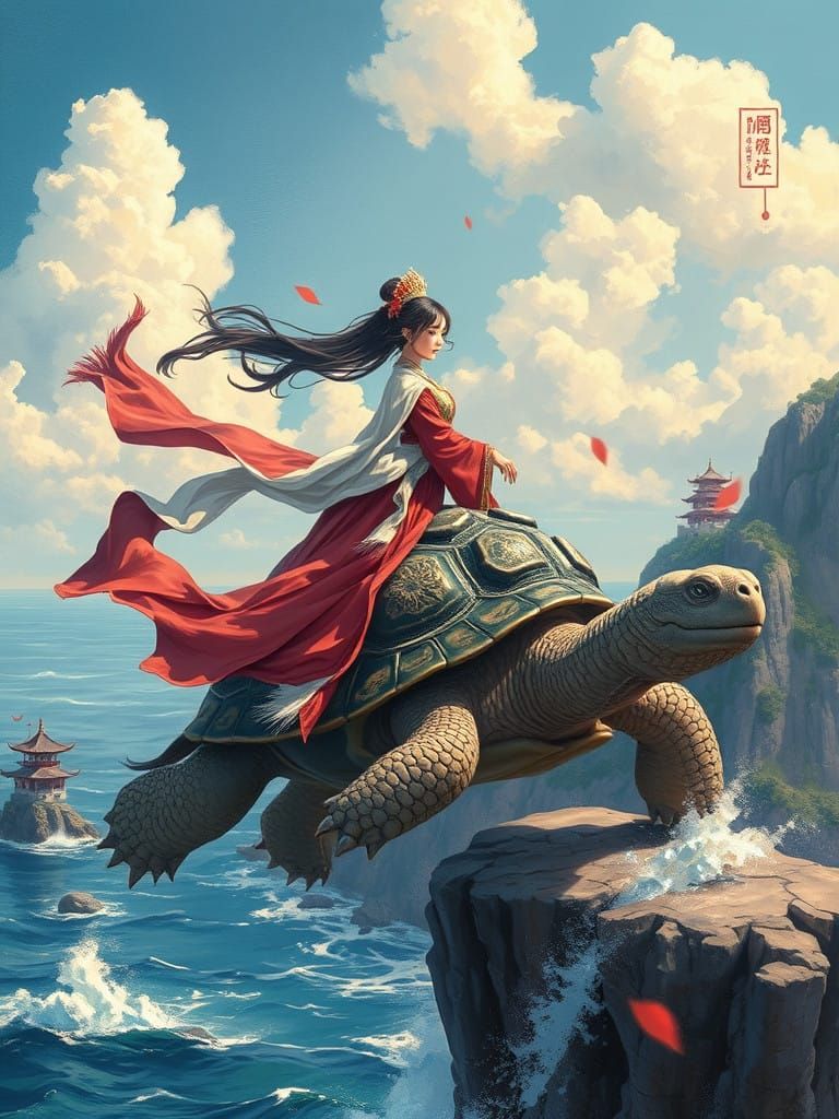 Manga-Inspired Princess Rides Majestic Flying Tortoise