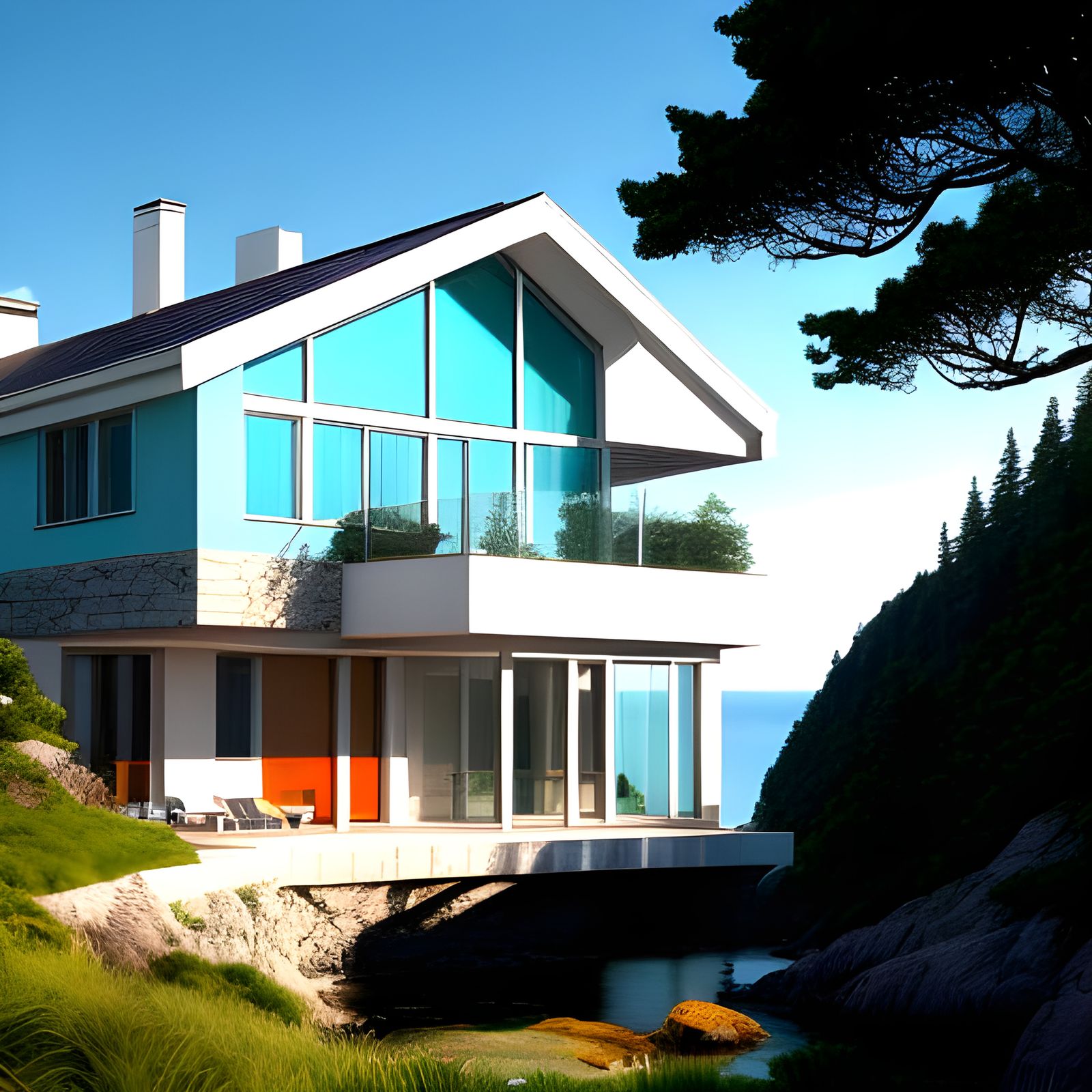 Turquoise Cliffside Cottage Amidst a Lush Newfoundland Seafr...