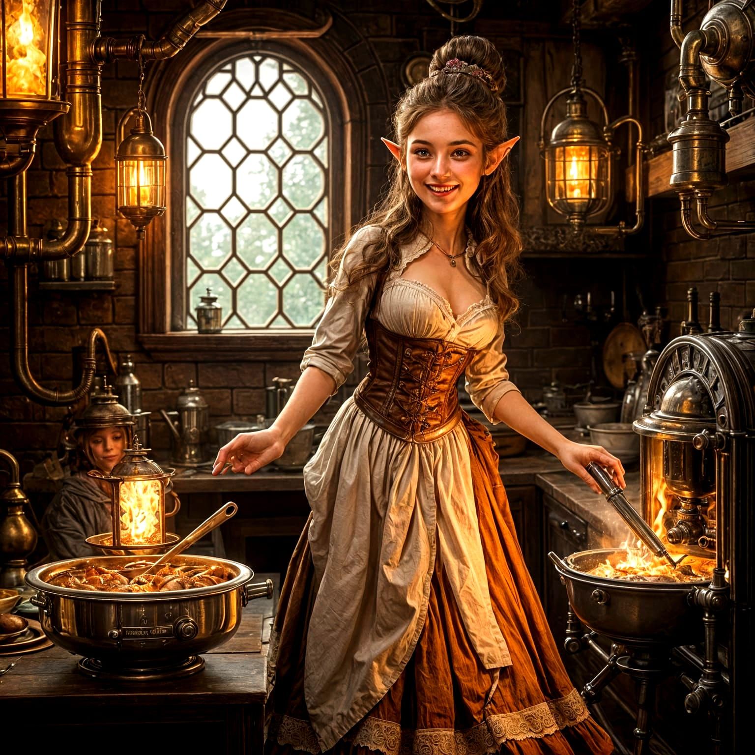 A Steampunk Tradwife Lady Cooks Dinner with Robot Butler