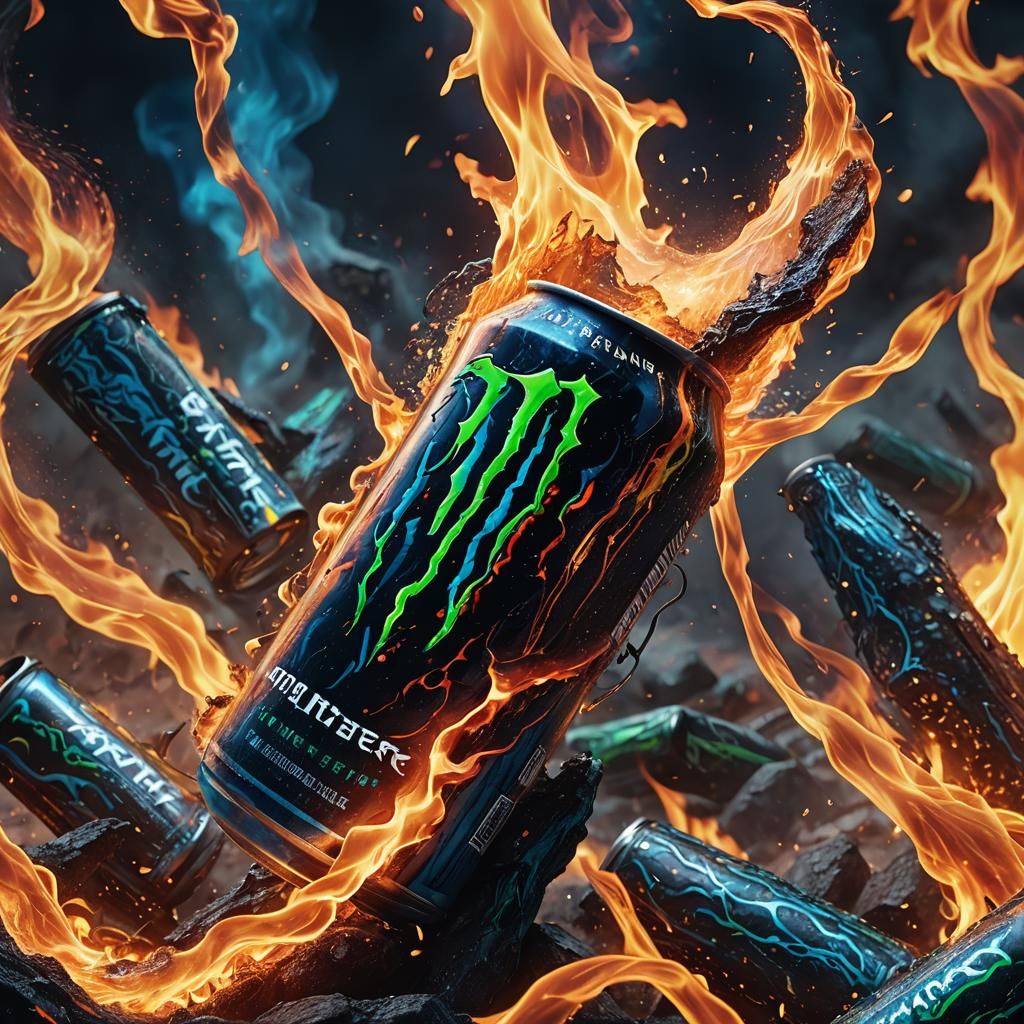 Monster Energy Drink in a Fiery Inferno