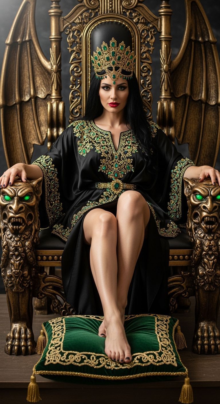 Evil Sorceress on Gargoyle Throne with Emerald Eyes