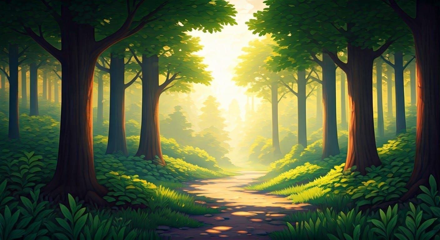 Golden Forest Landscapes in Realistic Style