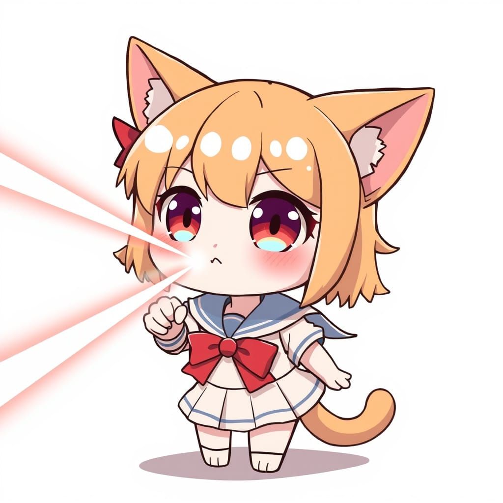 Cute Chibi Catgirl Emitting Laser Beams: 3D Anime