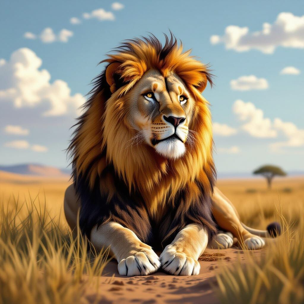 Majestic Lion King in Savannah Sunlight