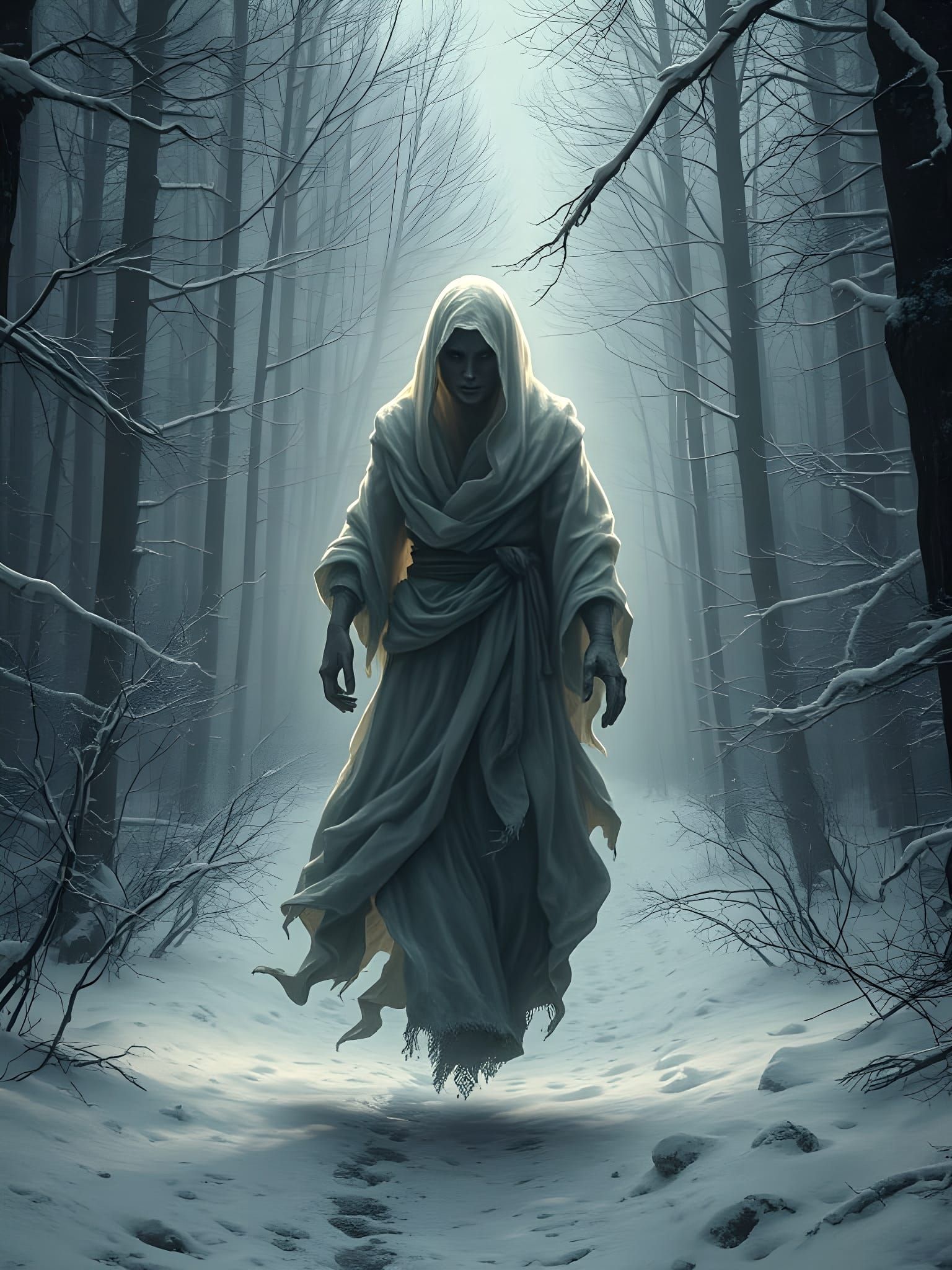 Ethereal Snow Specter in Dark Fantasy Style