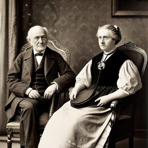 Elderly Couple in Ornate 19th Century Photograph