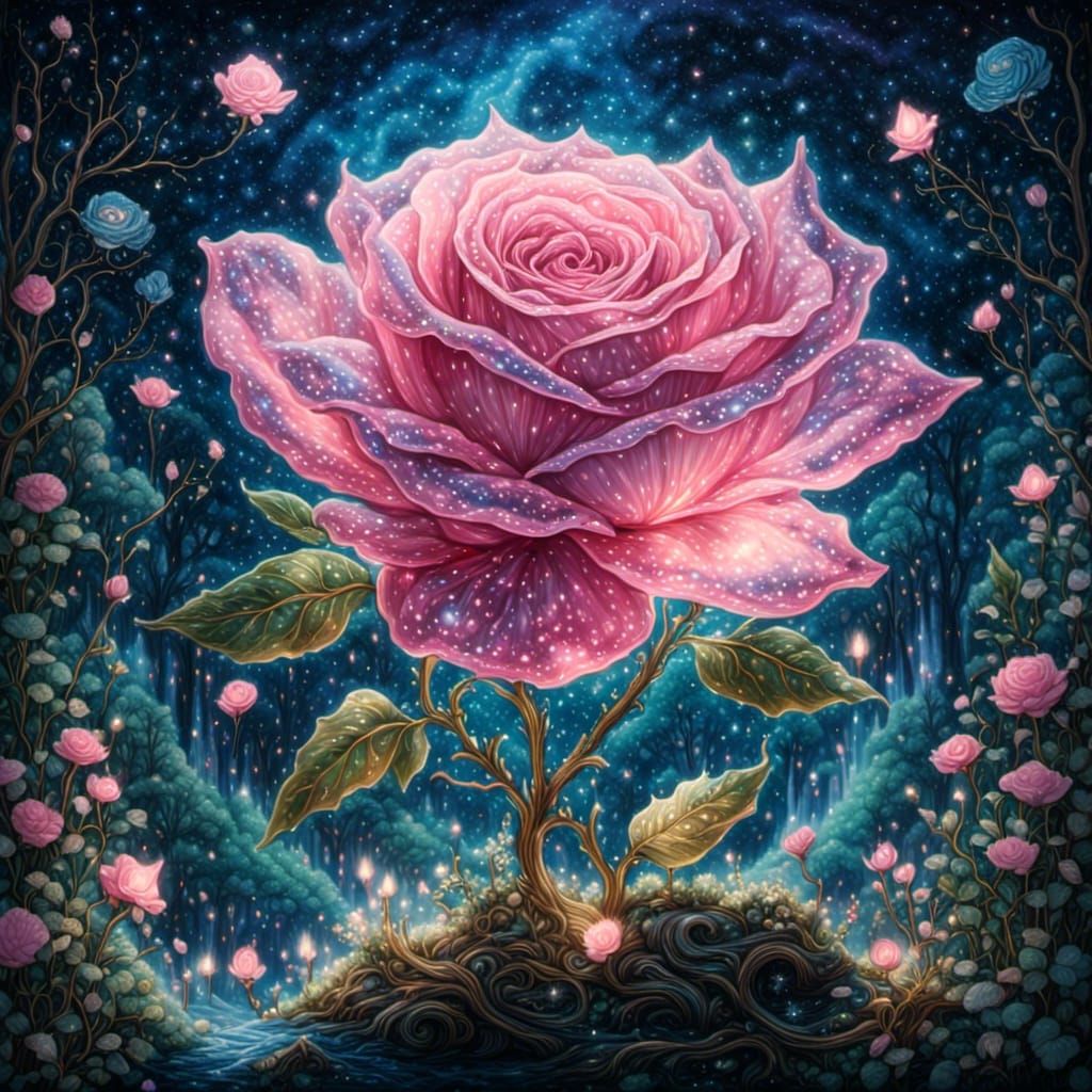 Pink Crystal Rose in Enchanted Forest