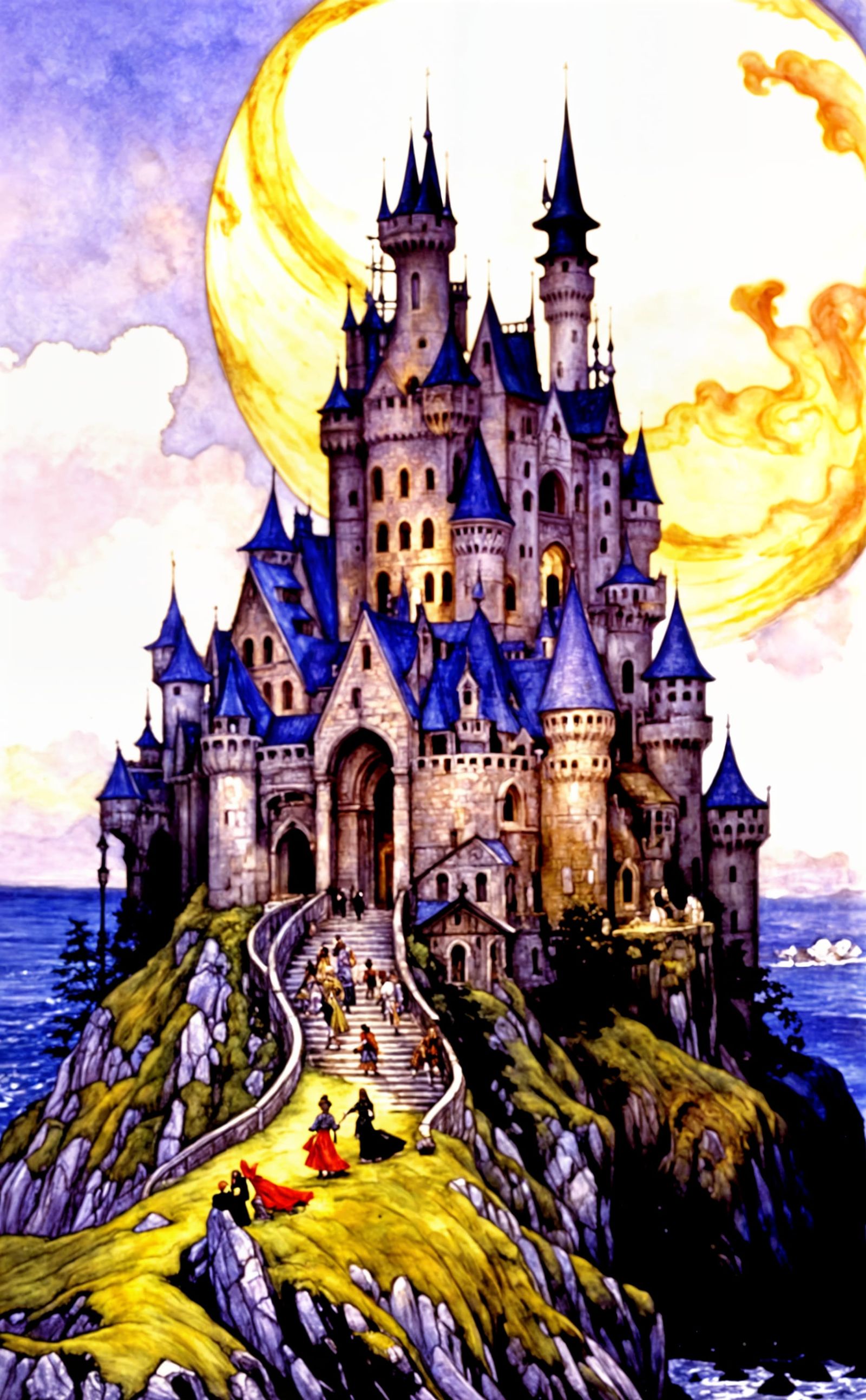 Fantasy castle by arthur rackham, edmund dulac, and pino dae...