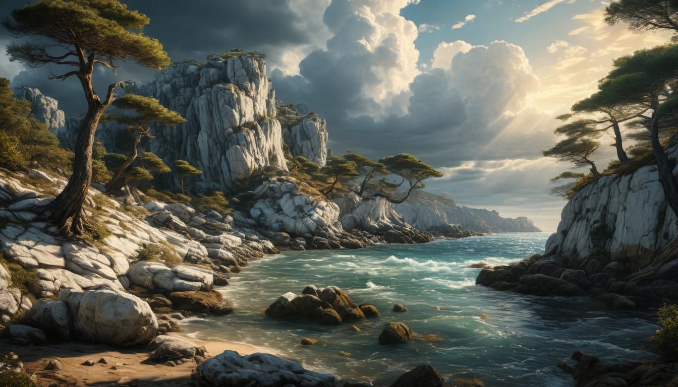 Mediterranean Masterpiece: Cycladic Cliffs in Vibrant Hues