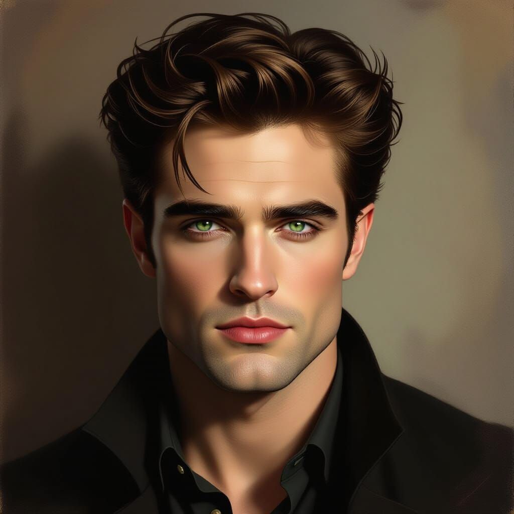 Hyperrealistic Portrait of Edward Cullen with Emerald Eyes