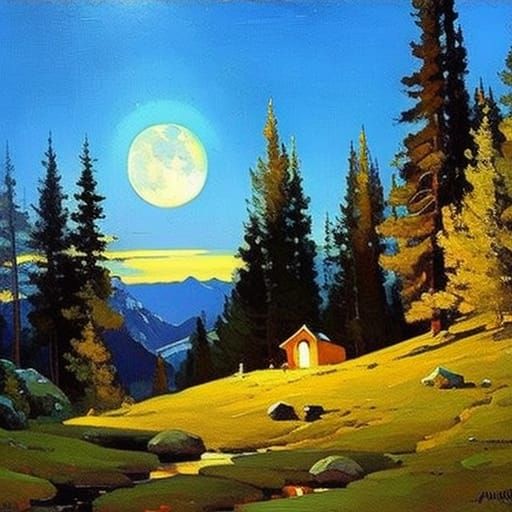 Cosmic Cottagecore: Oil Painting Under the Stars