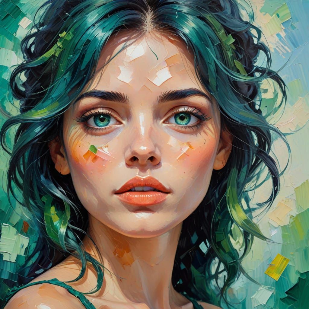 Emerald Mountains in Neo-Impressionist Oil Painting