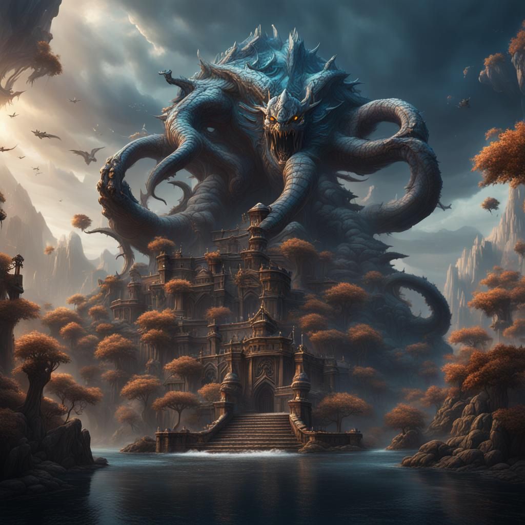 Detailed Matte Painting of Typhon in Deep Color