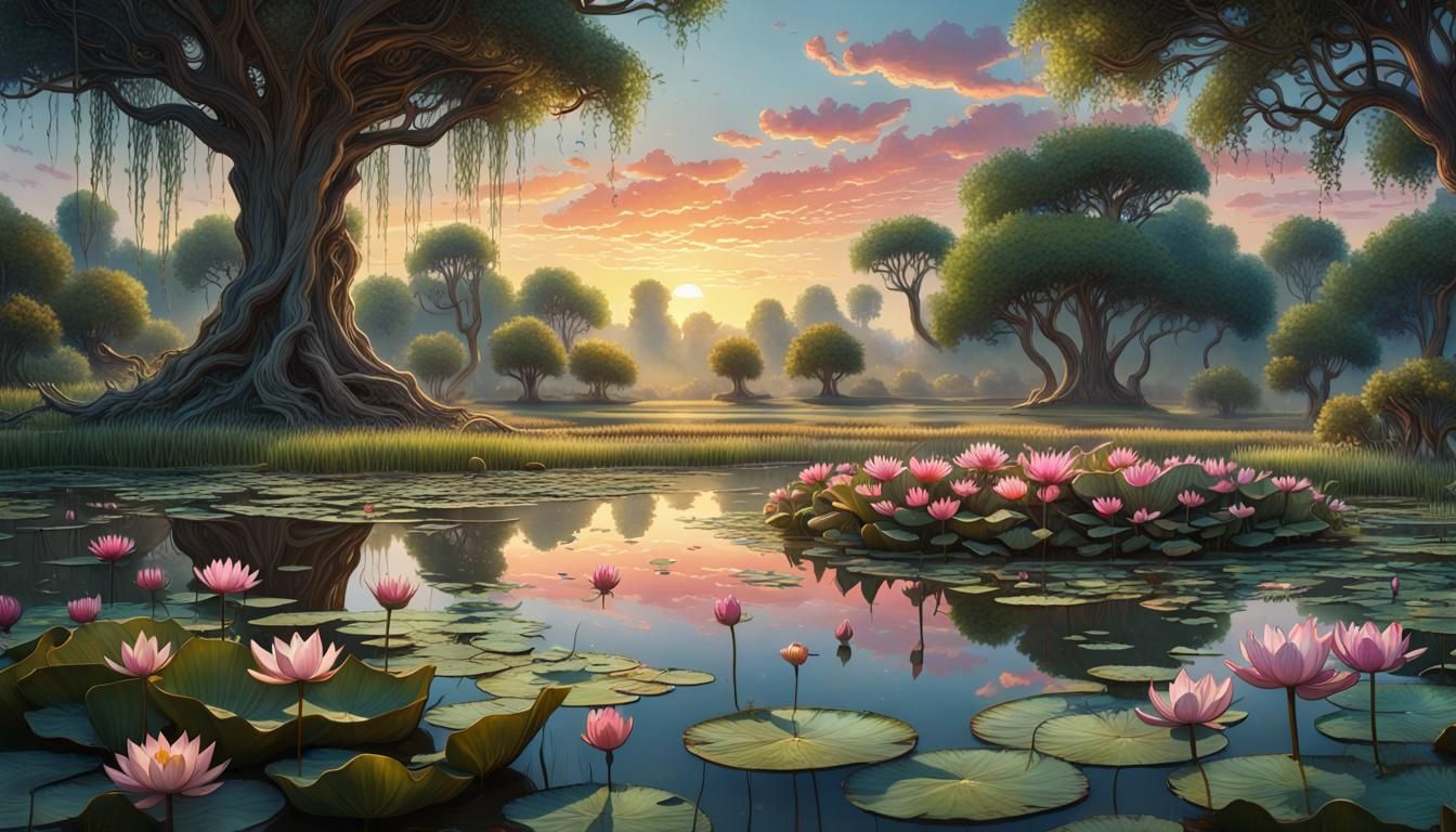 Sunrise Over Field as Detailed Matte Painting