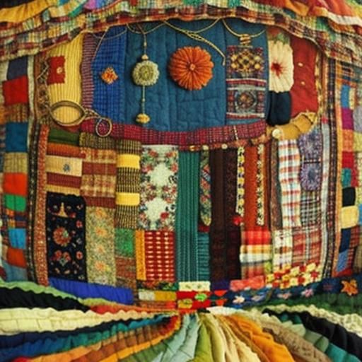 Detailed Patchwork Quilt with Psychedelic Surrealism