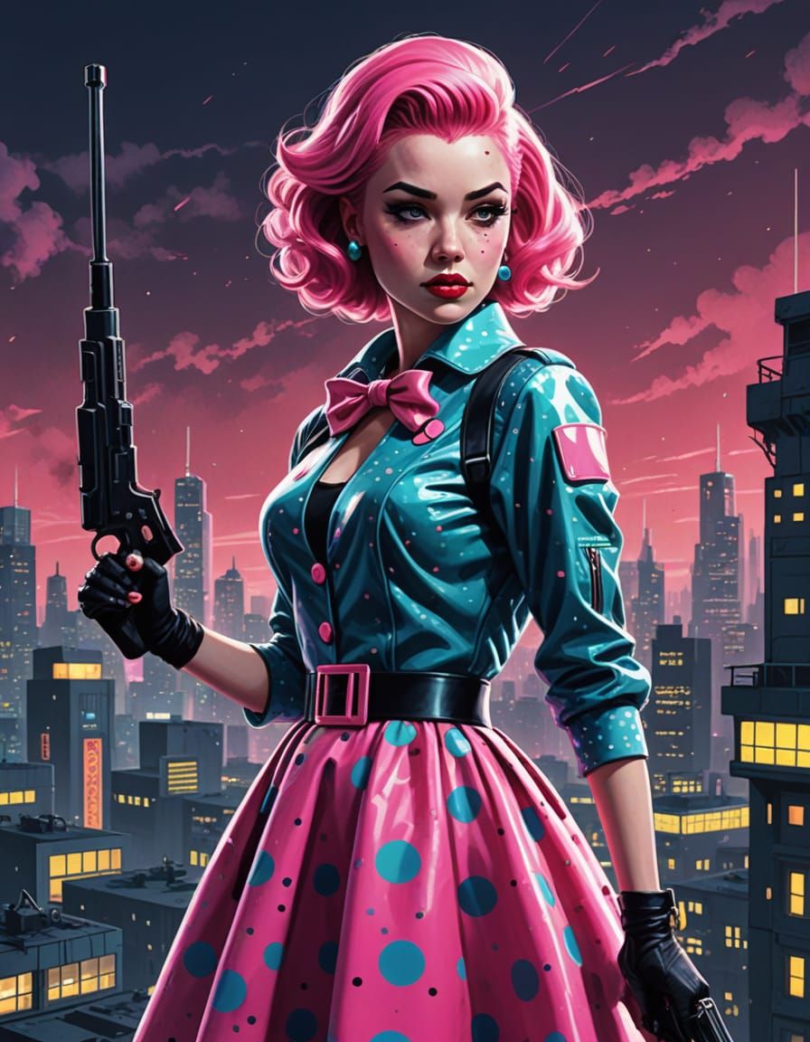 Retro Futuristic Woman Warrior in Comic Book Style