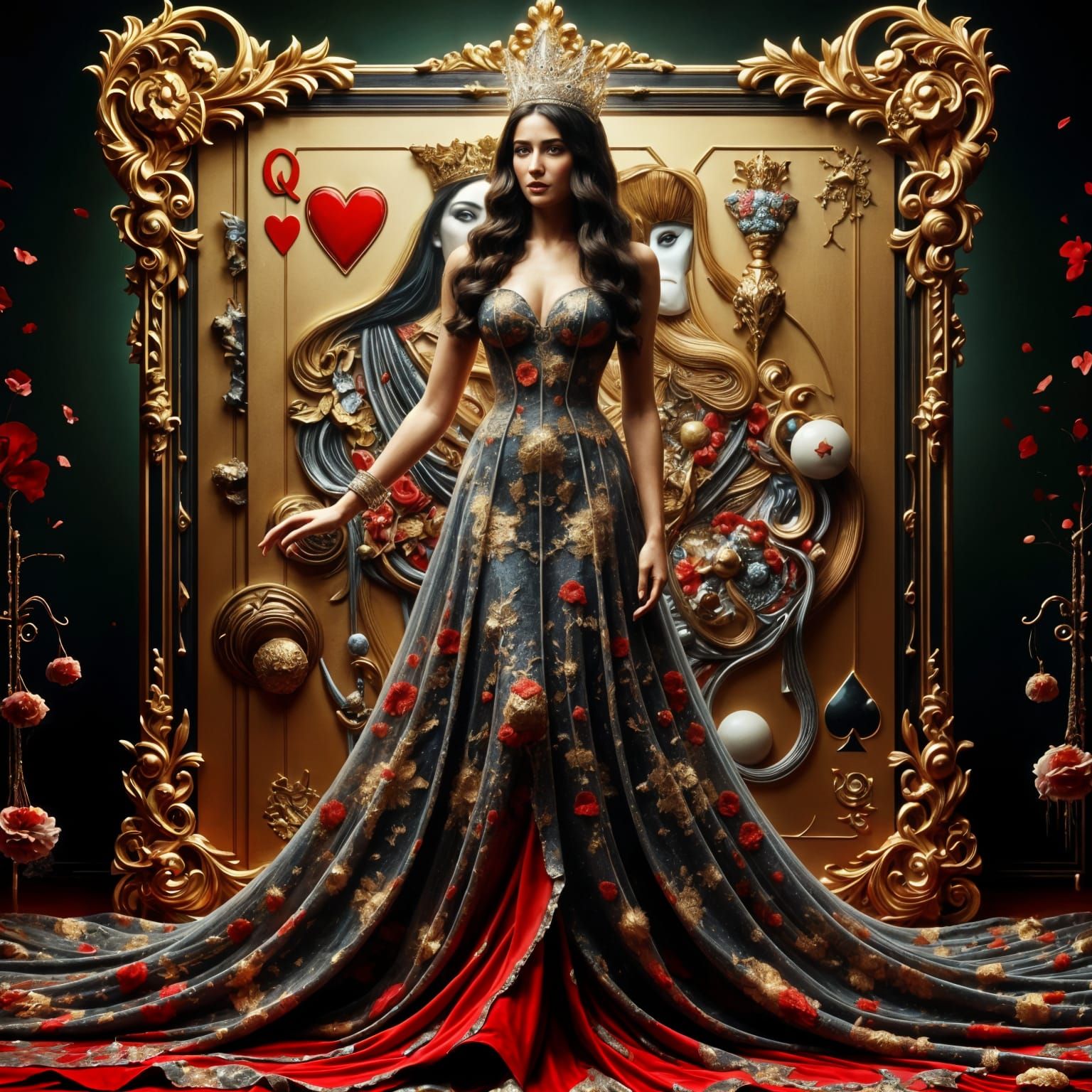 Ethereal Queen of Hearts in Impasto Style