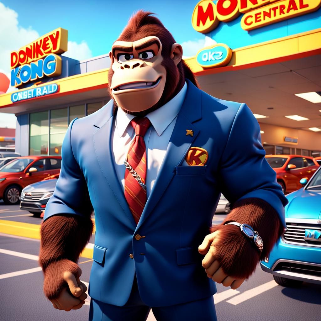 Donkey Kong Car Dealership: Pixar-Style 3D Render