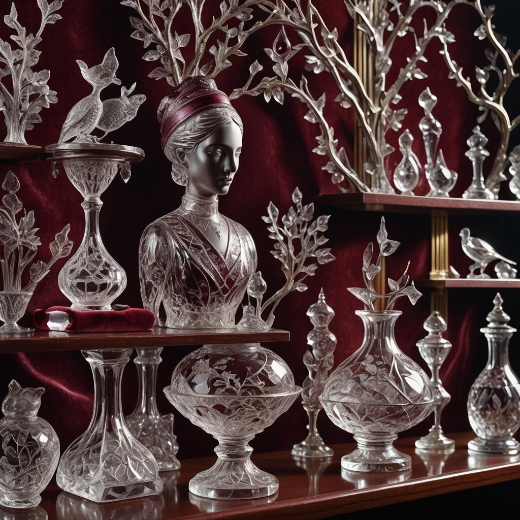 Surreal Crystal Figurines in Dreamlike Still Life