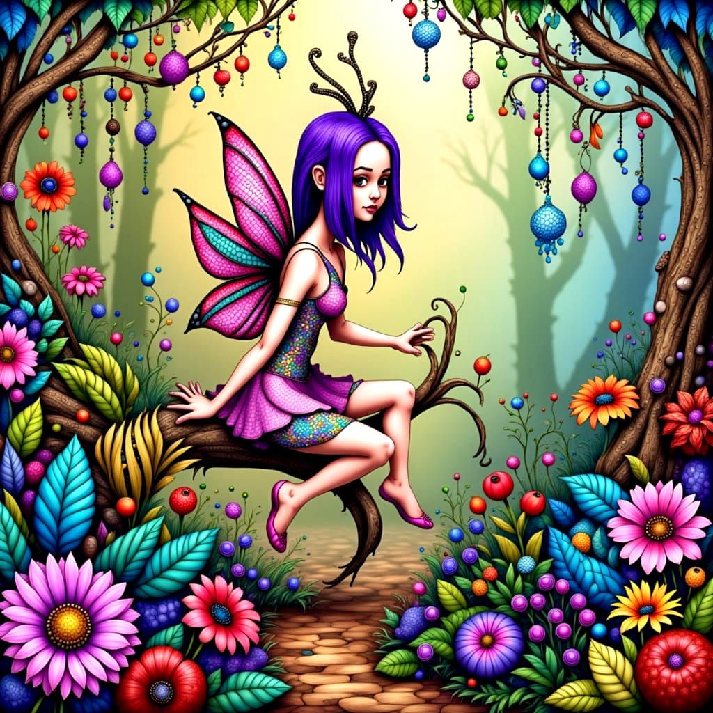 Whimsical fantasy fairy forest
 <lora:Zentangle:1.0>