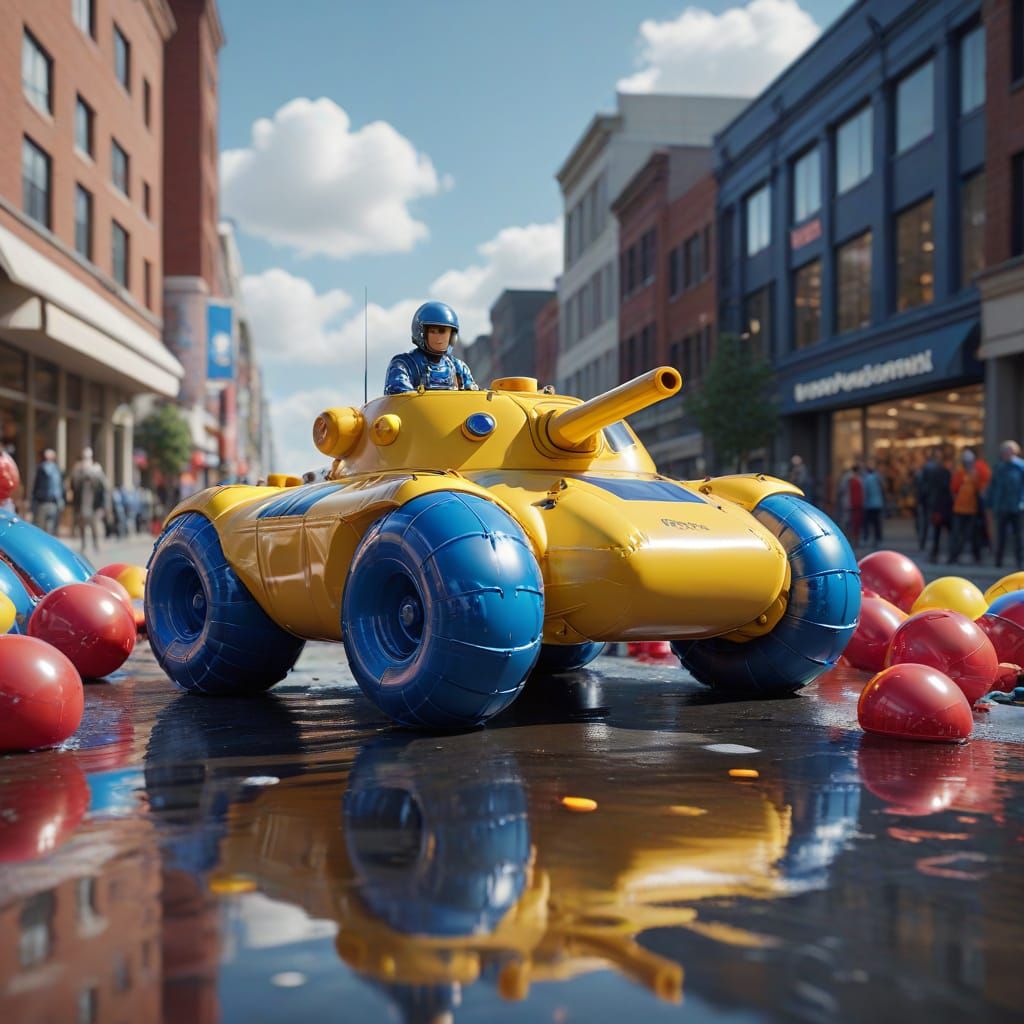 Vibrant Inflatable War Machines March in Hyperrealistic Pop ...